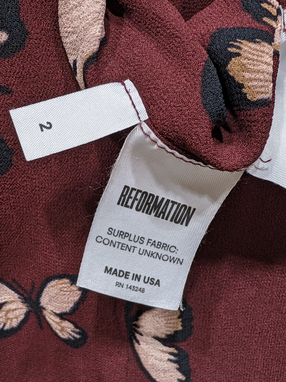 Reformation Maroon Mini Skirt with Pink Butterfly Print - Picture 4 of 4